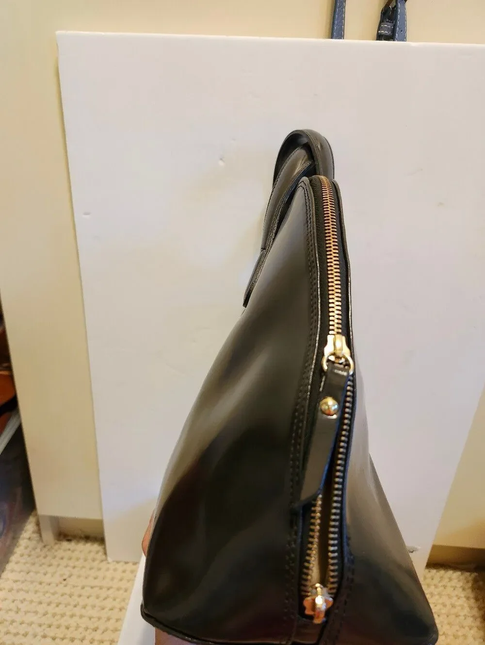 Valentina Italy Black Polished Leather Domed 